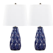 Hex 20' Contemporary Ceramic Accent Lamp in Estate Blue Ceramic, Polished Nickel and White Linen Shade from Grandview Gallery by LumiSource - Set of 2