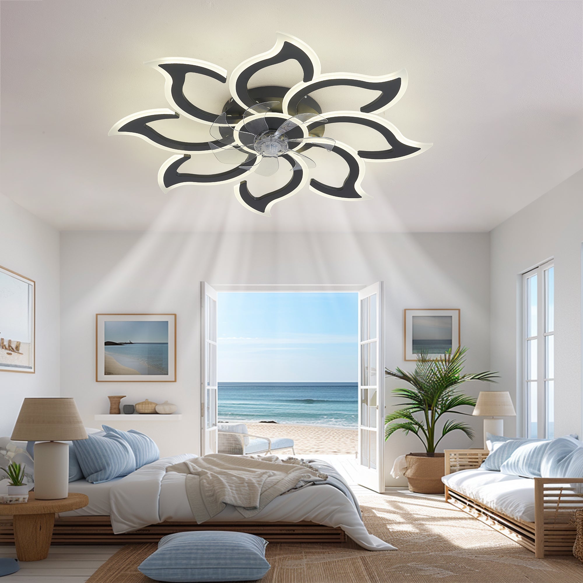 35.4In Black Ceiling Fan with Lights, Remote Control 3 Color Temperatures,6 Gear wind Speed Fan Light