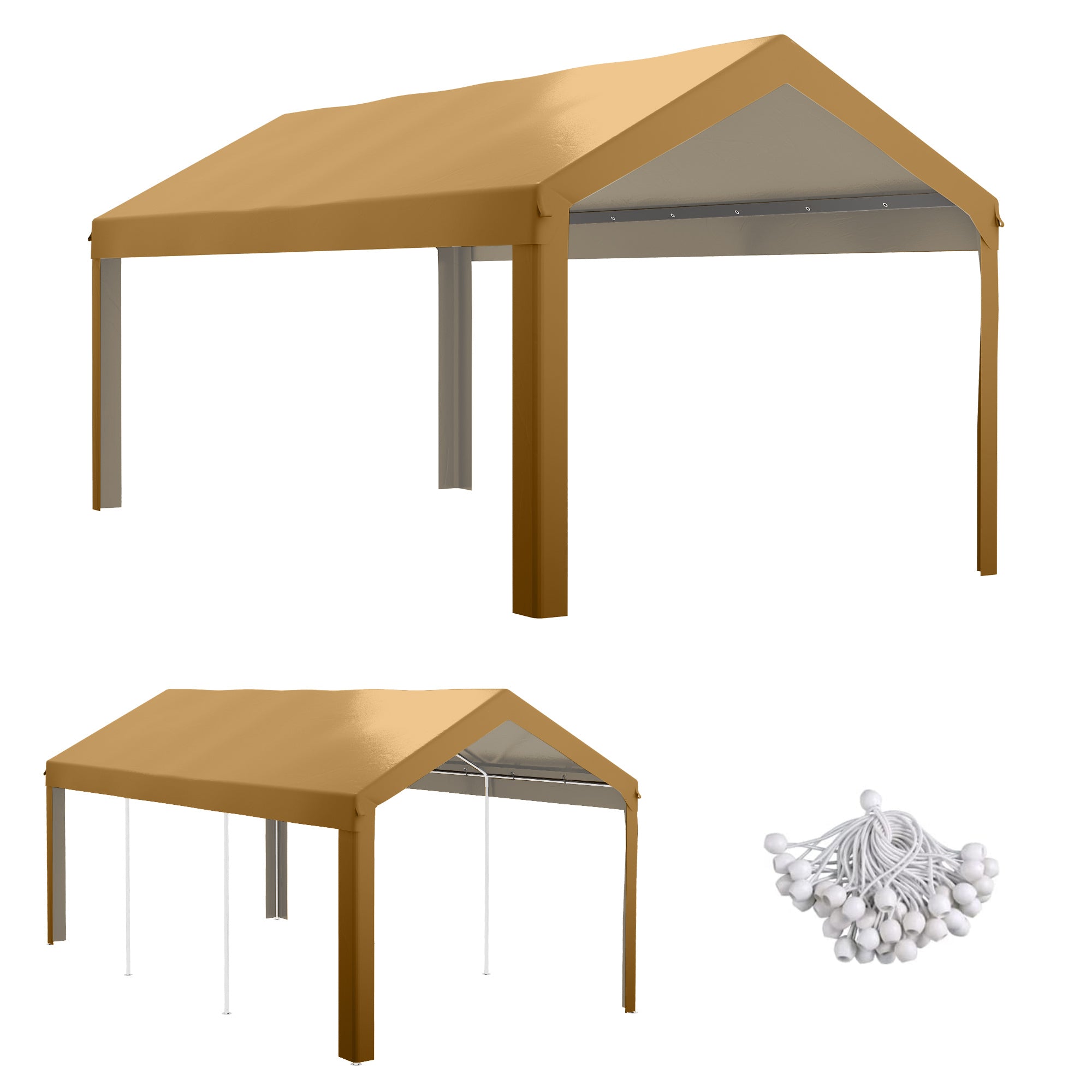 Outsunny 10' x 20' Carport Replacement Top Canopy Cover, UV and Water Resistant Portable Garage Shelter Cover with Ball Bungee Cords, Beige, Only Cover