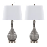 Jenny 27' Contemporary Glass Table Lamp in Clear Smokey Crackle Glass, Brushed Nickel and White Linen Shade from Grandview Gallery by LumiSource - Set of 2