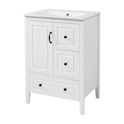 Retro 24-inch Bathroom Vanity with Sink, Soft-closing Cabinet & Drawers, MDF with Painted Finish & Ceramic Sink, White