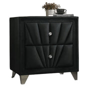 Fully Upholstered Frame 1pc Nightstand Black Fabric Crystal-like Acrylic Knobs Glass Top Chrome Legs