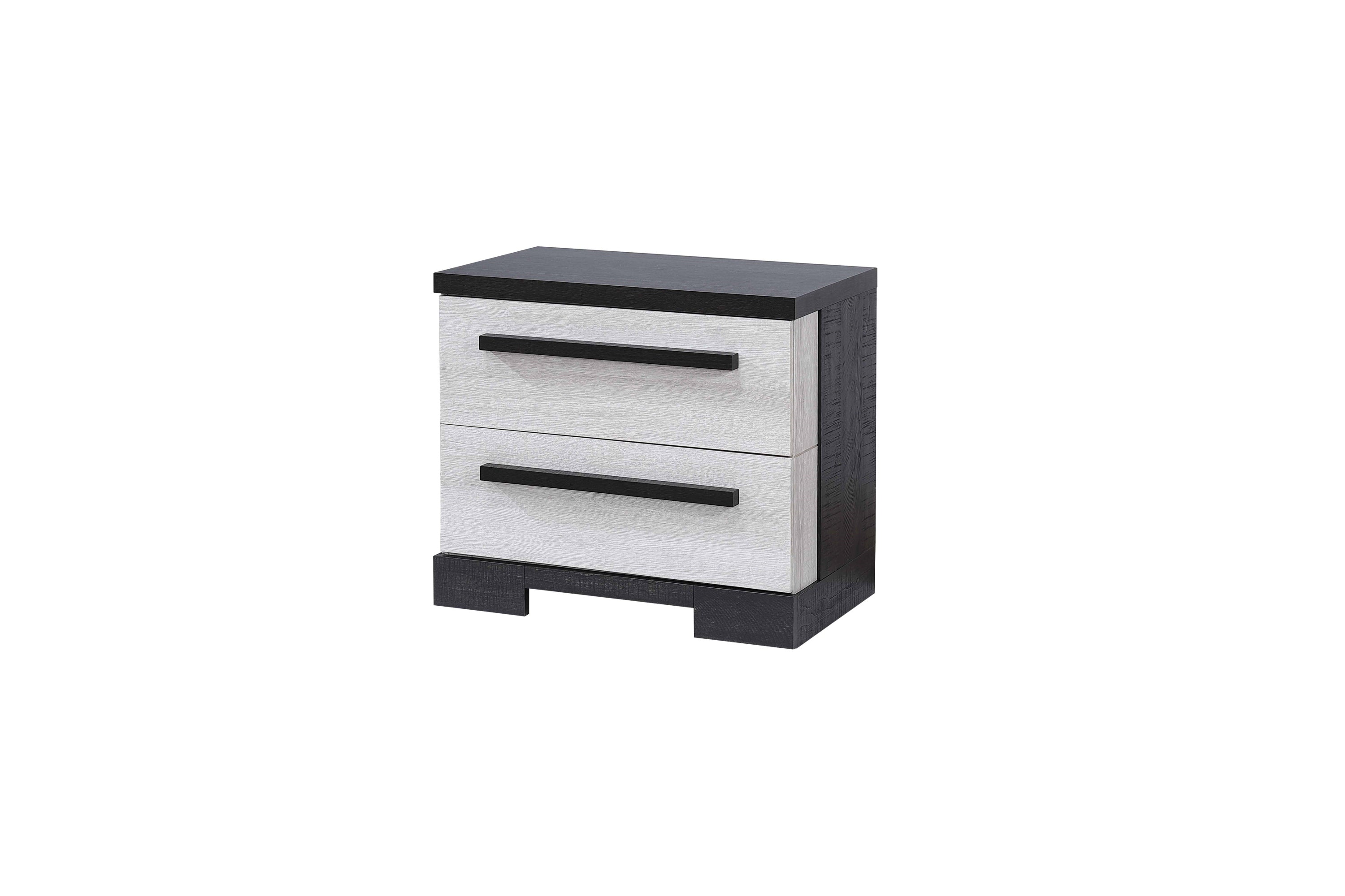 1pc Contemporary 2-Drawer Storage Nightstand Chalk White and Black Finish Wooden Bedroom Furniture