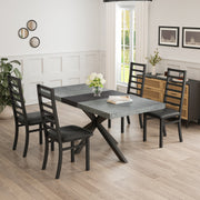 Retro Rectangular Stretch Dining Table, Stylish Simple Metal Dining Chair, Combination Set (Grey Dining Table and Black Dining Chair Set of 4)