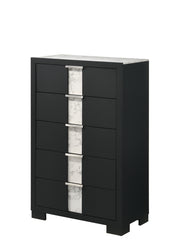 1pc Contemporary Black Finish Chest Five Drawers Metal knobs Black White Bedroom Wooden Furniture