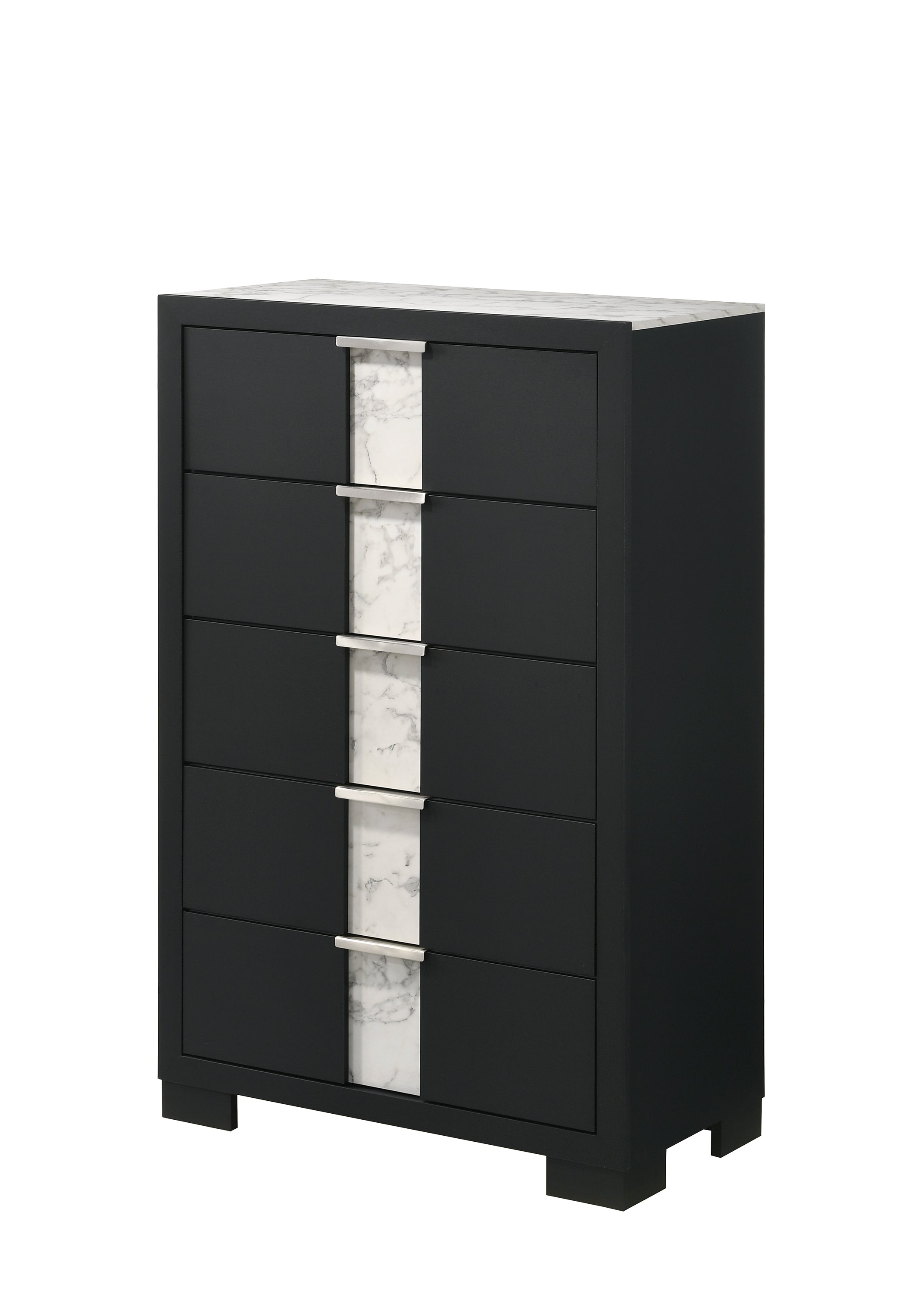 1pc Contemporary Black Finish Chest Five Drawers Metal knobs Black White Bedroom Wooden Furniture