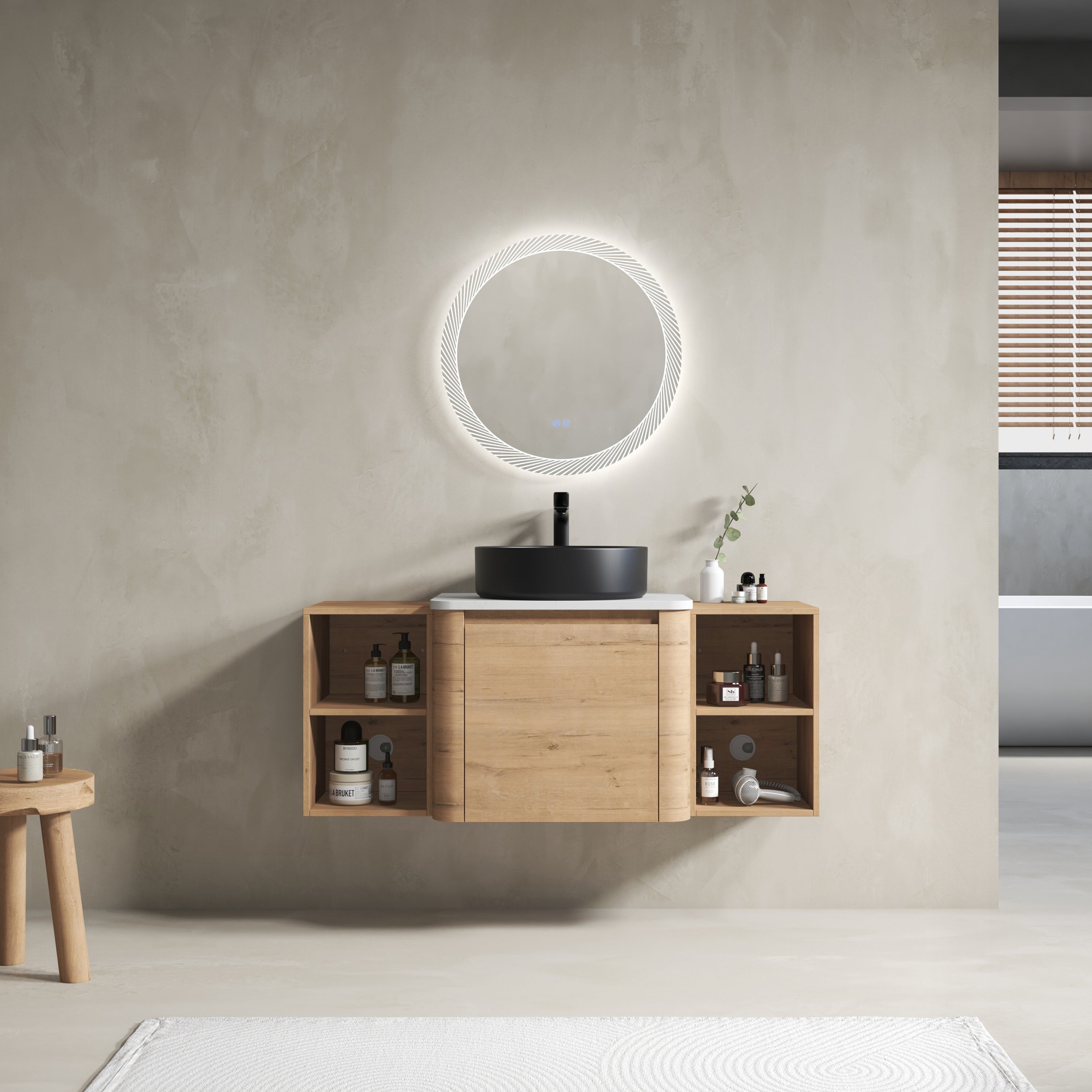 48'' Wall-Mounted Bathroom Vanity With Ceramic Art Sink, and 2-Storage Shelves, Soft-Close Door, KD-Packing, Plywood