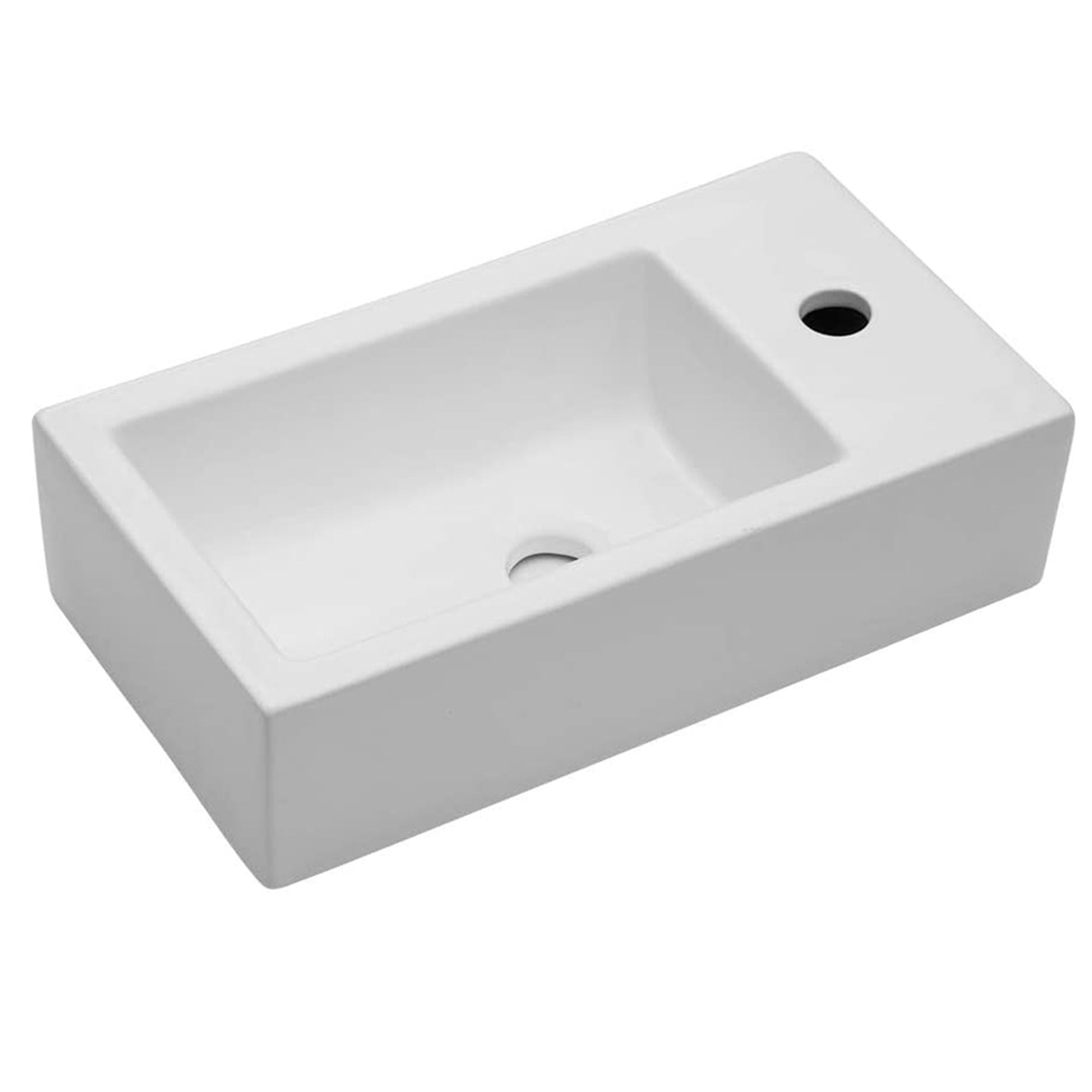 Modern White Ceramic Rectangle Wall Mount Bathroom Sink with Single Faucet Hole 18x10 Inch