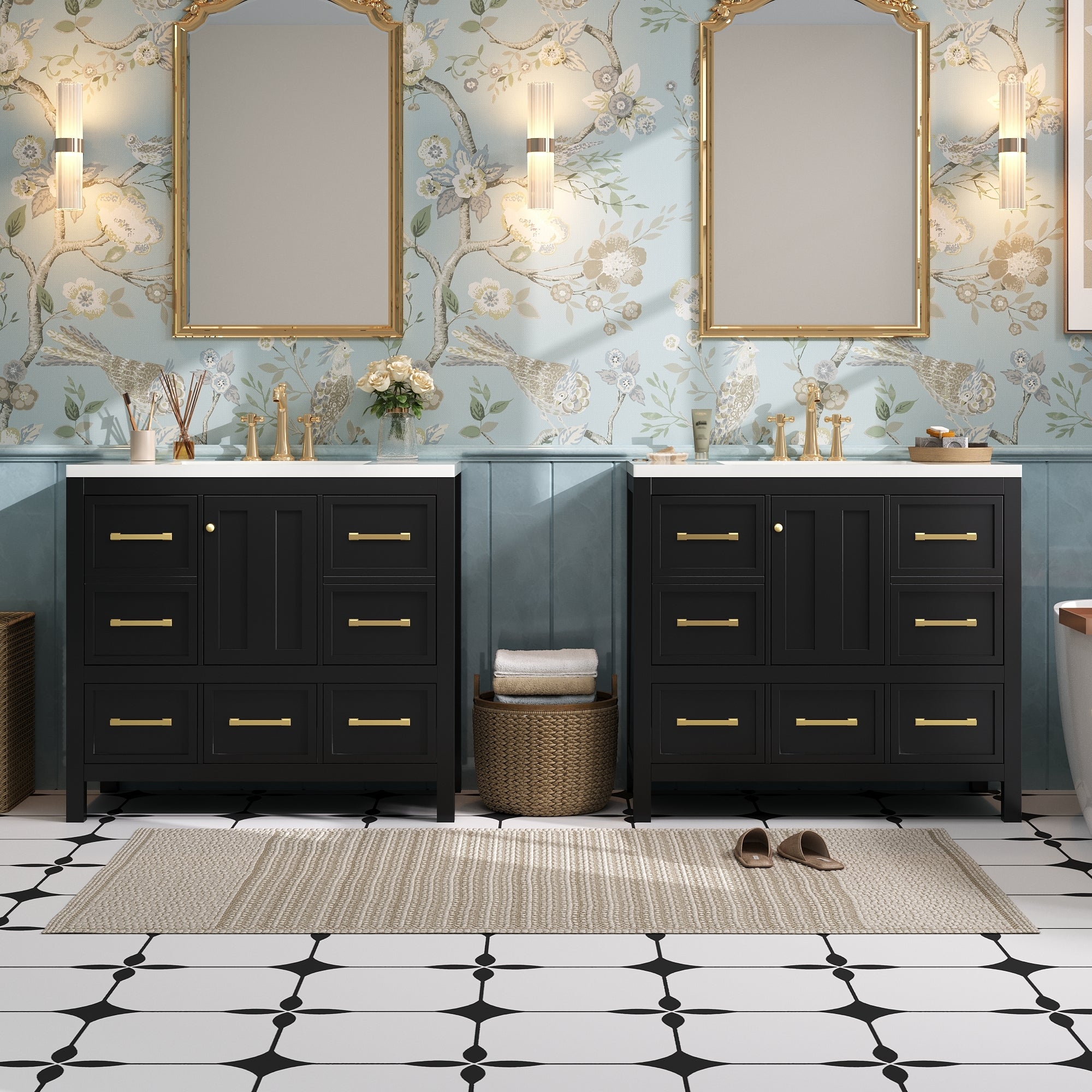 72'' Bathroom Vanity Set with Resin Sink (Separate), Solid Wood Frame Bathroom Storage Cabinet, Freestanding Vanity Set with Drawers& Soft Closing Doors