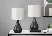 Lighting, Set Of 2, 18'h, Table Lamp, Black Metal, Ivory / Cream Shade, Contemporary