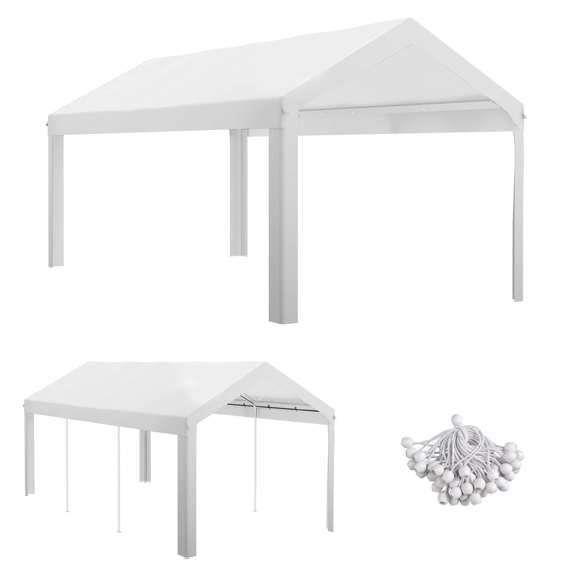 Outsunny 10' x 20' Carport Replacement Top Canopy Cover, UV and Water Resistant Portable Garage Shelter Cover with Ball Bungee Cords, White, Only Cover
