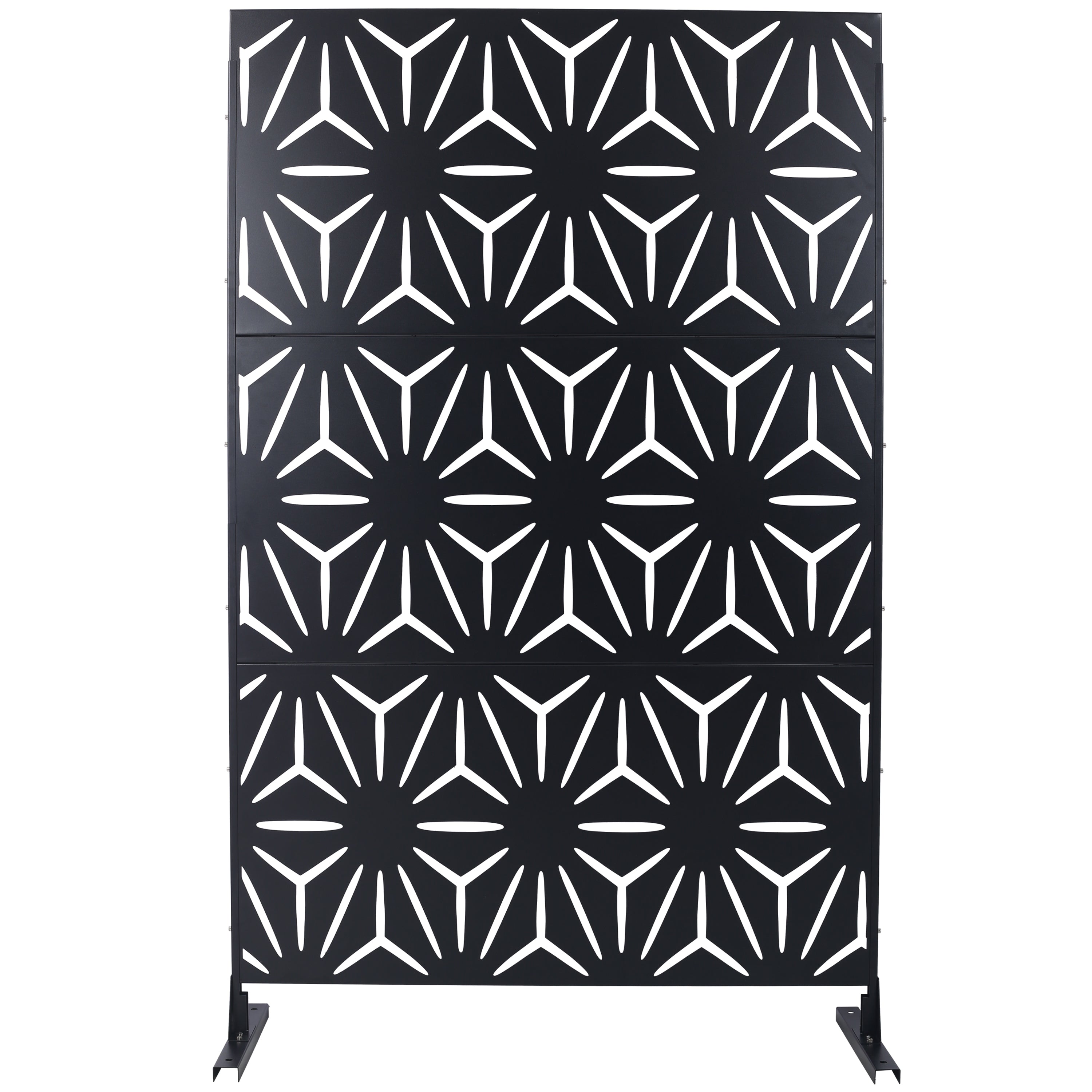 Outdoor & Indoor Privacy Screen Metal Privacy Screen 76' H×48' W, Freestanding Decorative Privacy Screen for Deck Balcony Patio, Black Steel