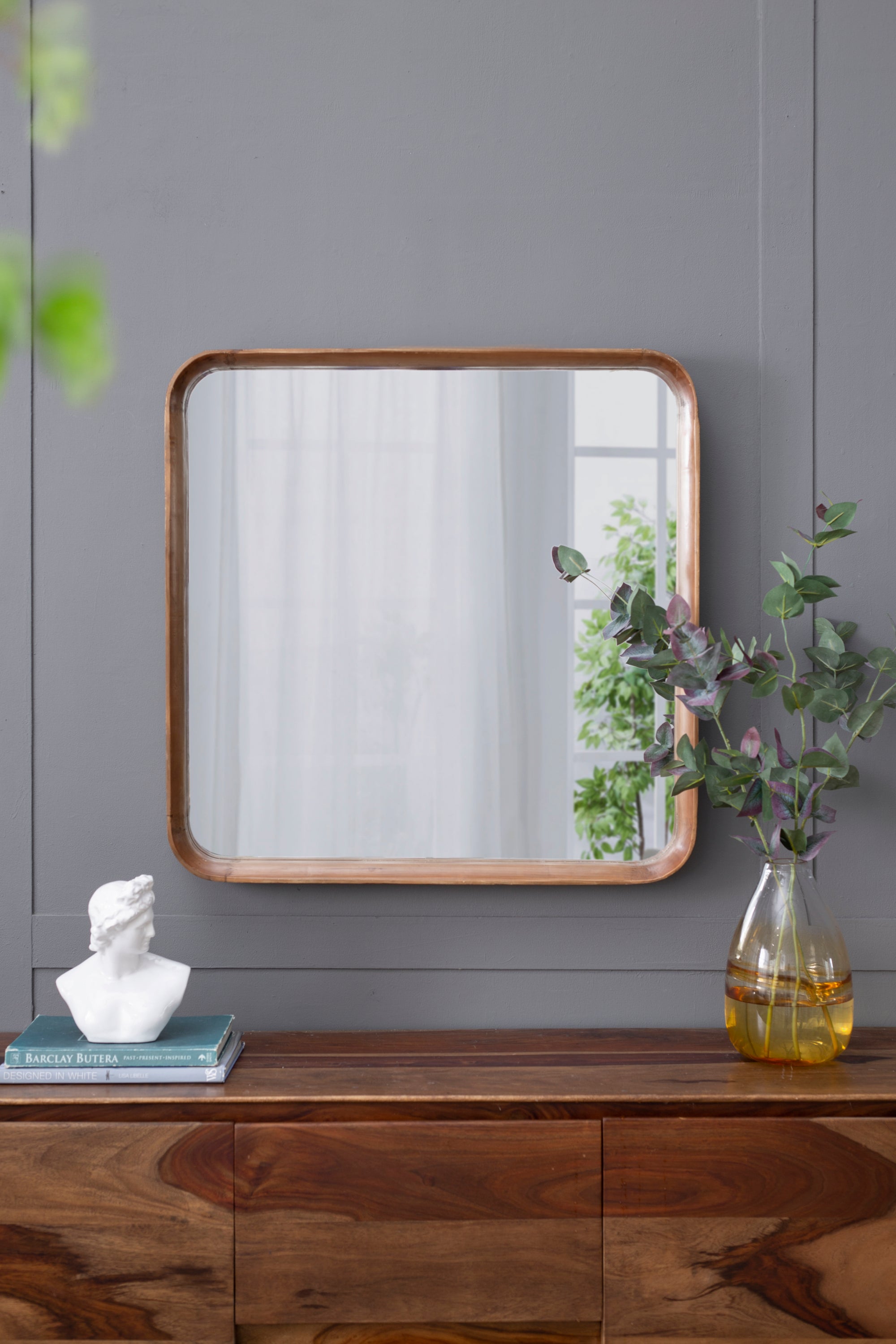 32'x32' Square Mirror with Wood Frame, Wall Mirror for Living Room Bathroom Entryway