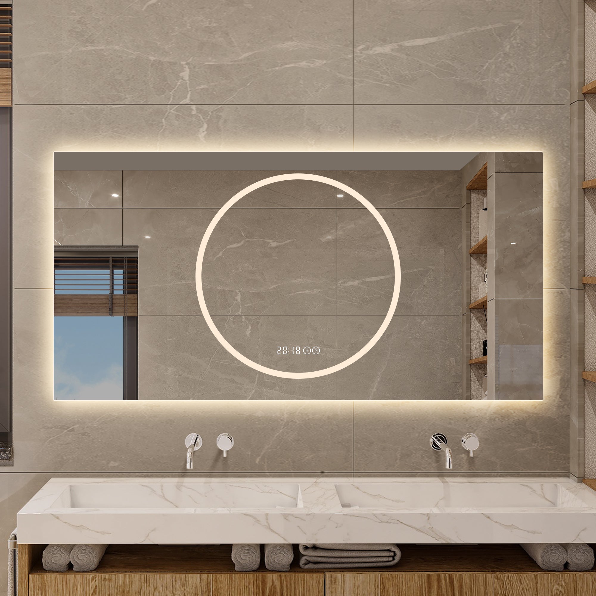 48*24 inch Bathroom Mirror with Led Lights , Anti-Fog Lighted Vanity Mirrors for Wall Mounted, 3 Colors and 6 level Dimmable, Horizontal