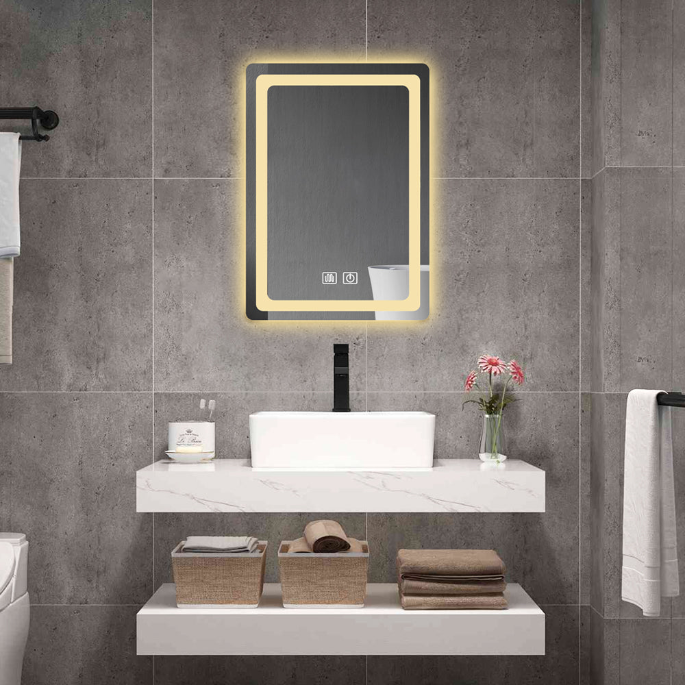 27 in. H LED Single Bathroom Vanity Mirror in Polished Crystal Bathroom Vanity LED Mirror for Bathroom Wall Smart Lighted Vanity Mirrors