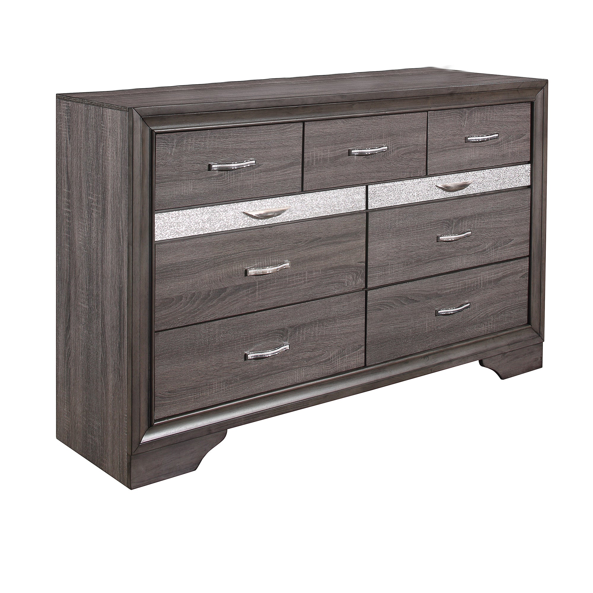 Ryder Sparkle Modern Grey Dresser with Jewelry Drawer and 9 Spacious Drawers in Solid Wood and MDF