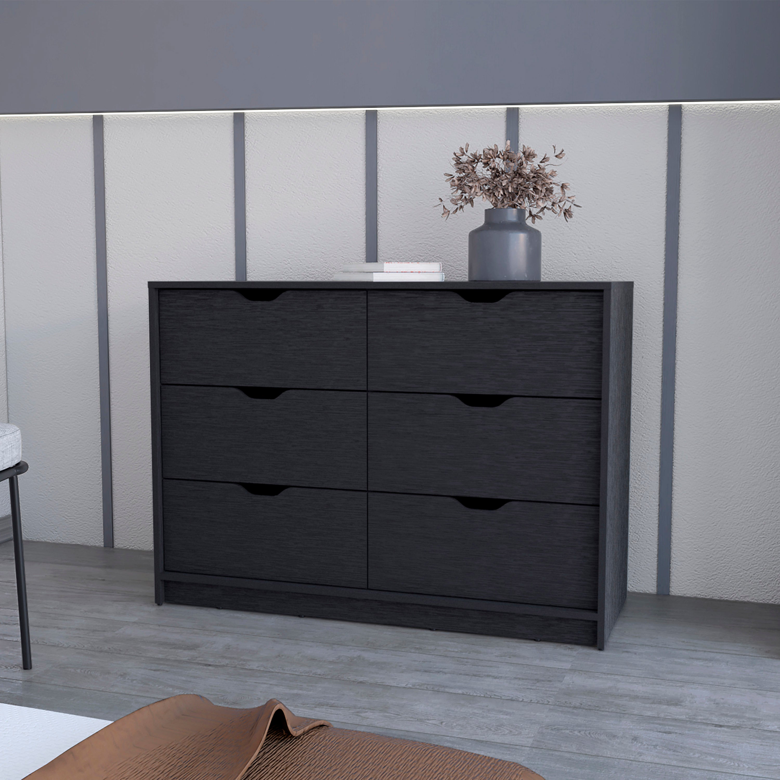 Basilea 4 Drawers Double Dresser with 2 pull down Cabinets Black