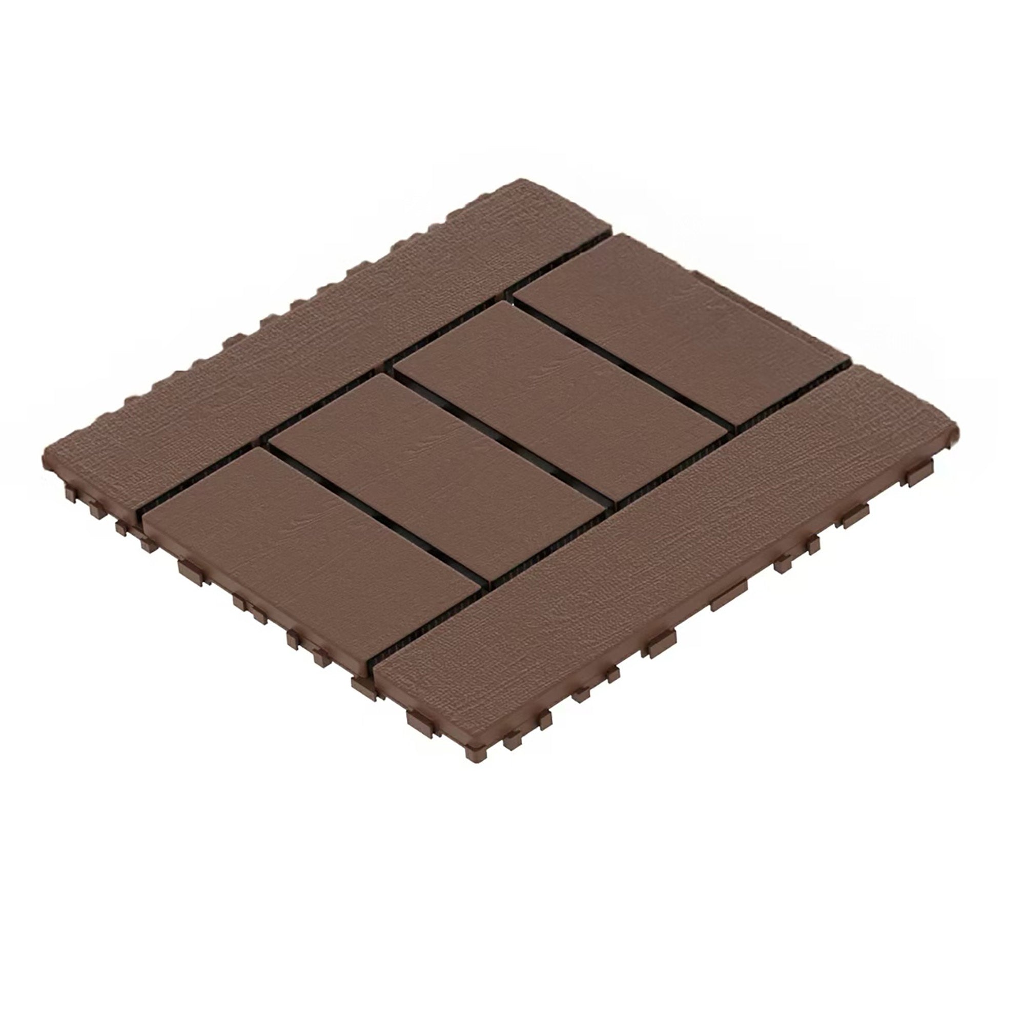 H Style 12 Inch Balcony Deck Tiles DIY Interlocking Floor Tiles Red Brown Polypropylene