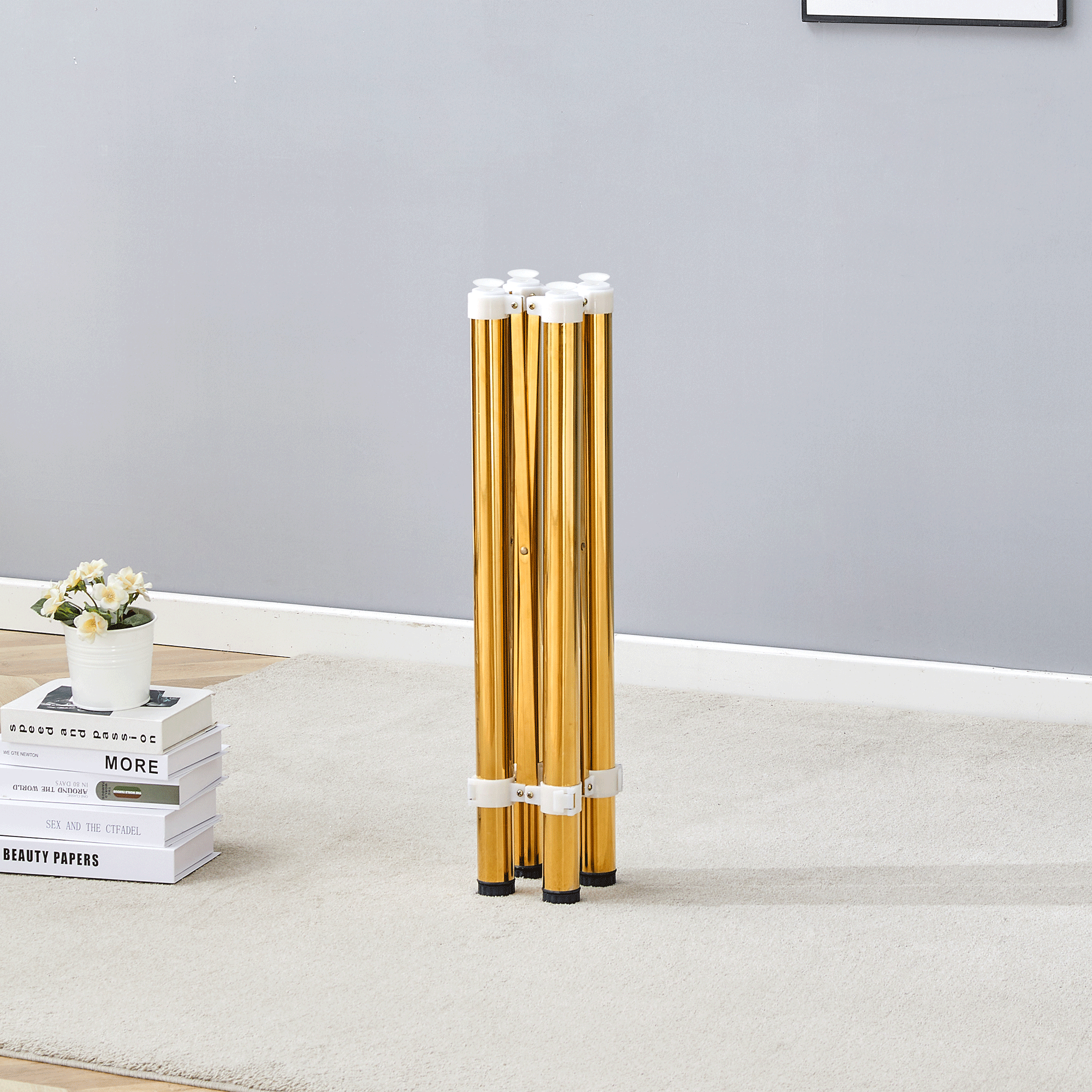 Simple Golden Stainless Steel Folding Table Frame - Multifunctional, Space-Saving.Folding Table Frame,Golden Stainless Steel Material,Only Table Leg.5.5*5.5*28.7~26.3*26.3*28.7 Inch.