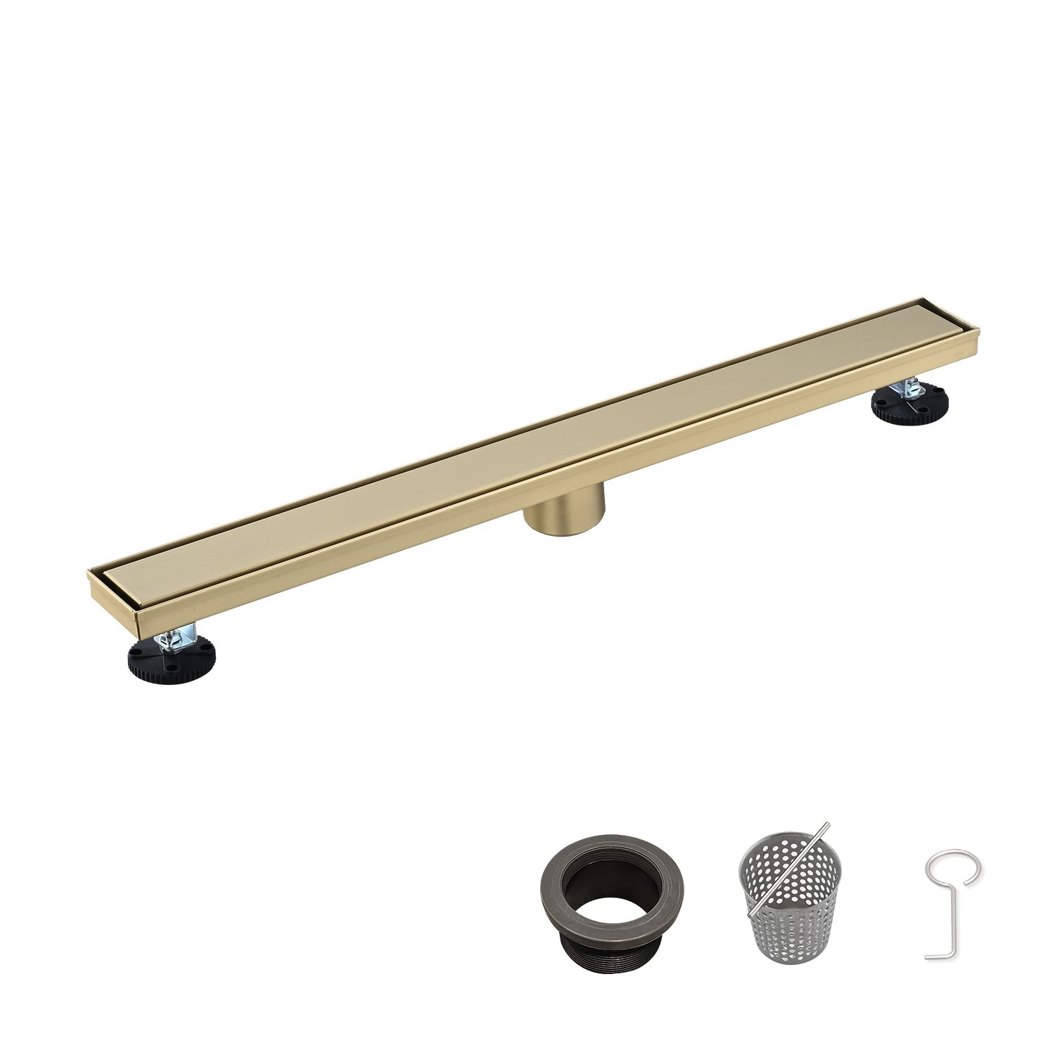 28 Inch Linear Shower Drain with Removable Cover, 304 Stainless Steel Shower Floor Drain with Hair Strainer and Leveling Feet