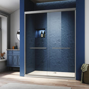 Sliding Shower Glass Door 56-60 in. W x 72 in. H, Adjustable Semi Frameless Shower Door, Certified Thick Clear Clear Tempered Glass, 304 Stainless Steel Handles, Gun-Grey