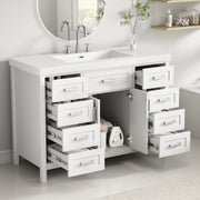 [Video] 48' Bathroom Vanity with Sink, 2 Doors and 8 Drawers, Soft Close System, Classic Design, White