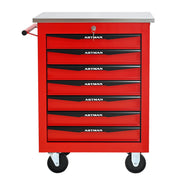 7 Drawers Multifunctional Tool Cart with Wheels,Metal Rolling Tool Cart Storage for Garage Workshop Warehouse Repair Shop--With Stainless Steel Roof- Red&Black