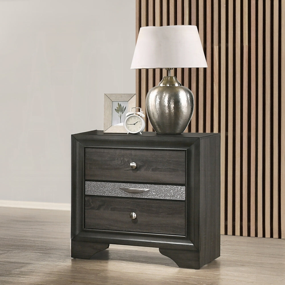 Contemporary Gray Finish Storage Drawers Nightstand Wooden Bedroom Furniture 1pc