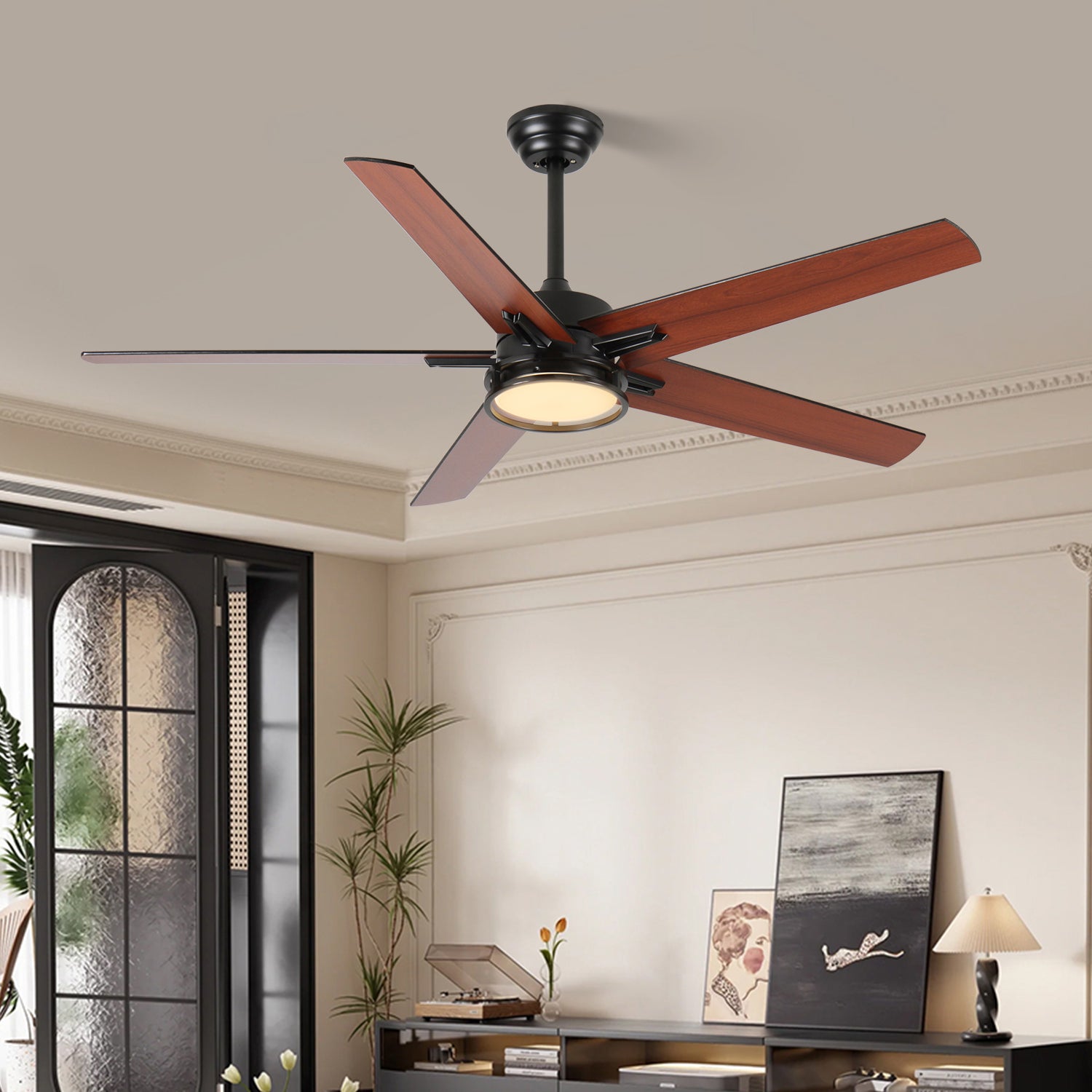 52in Ceiling Fans with Lights, Black Modern Ceiling Fan with Remote, Farmhouse Indoor Ceiling Fan , Bright LED Light.