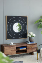 40' x 40' Square Carved Mirror with Pleated Design with Gold Iron Frame, Neutral Colorway Wall Decor for Living Room Bathroom Entryway