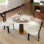Modern Round Negotiation Table - 85cm White Sintered Stone Top, Black Wooden Legs with Golden Metal Base(Only the Negotiation Table)