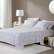 4 Pieces King 100% Cotton Flannel Printed Sheet Set,White Tossed Botanical