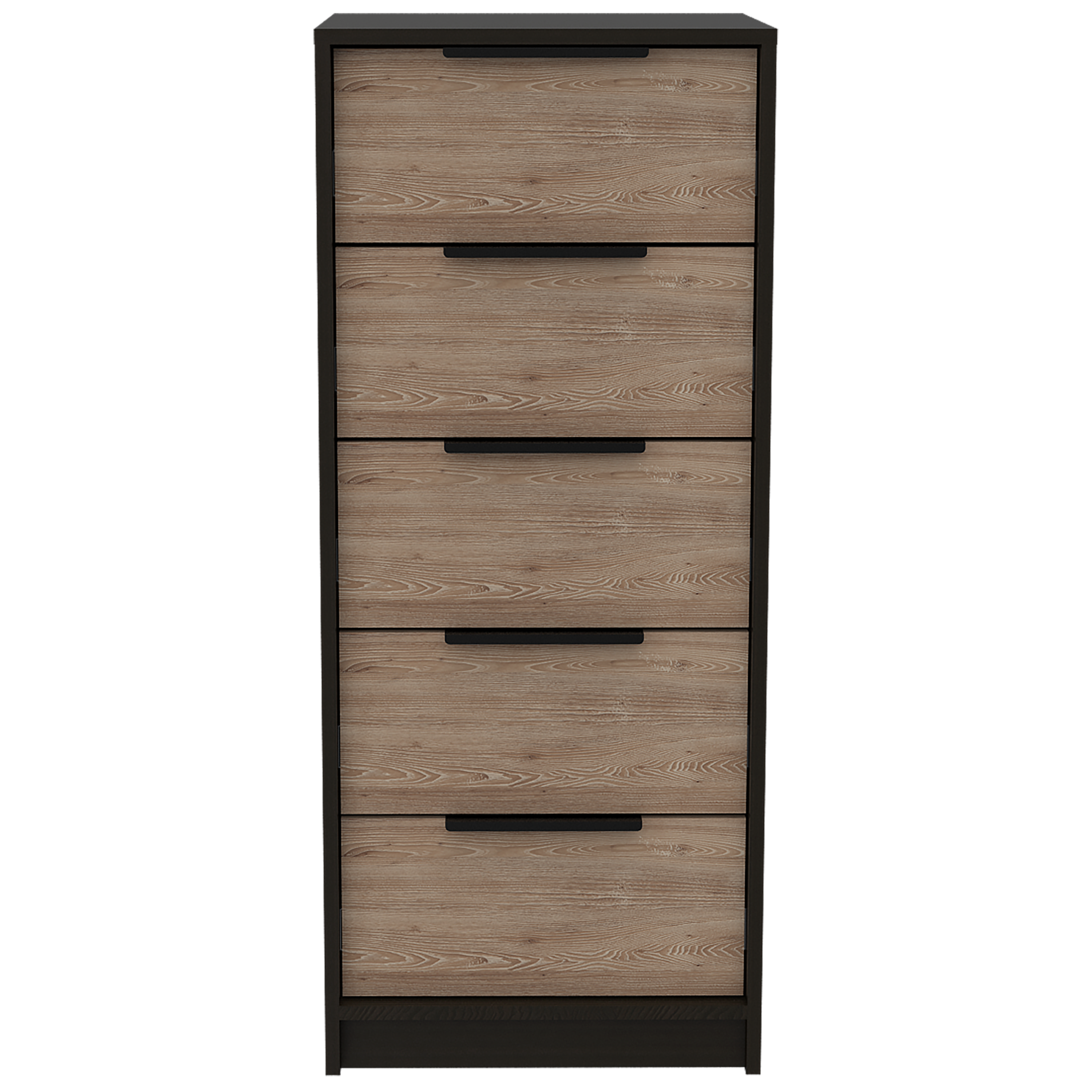 Dresser 42'H, 5 Drawer, Vertical Dresser, Black / Light Oak