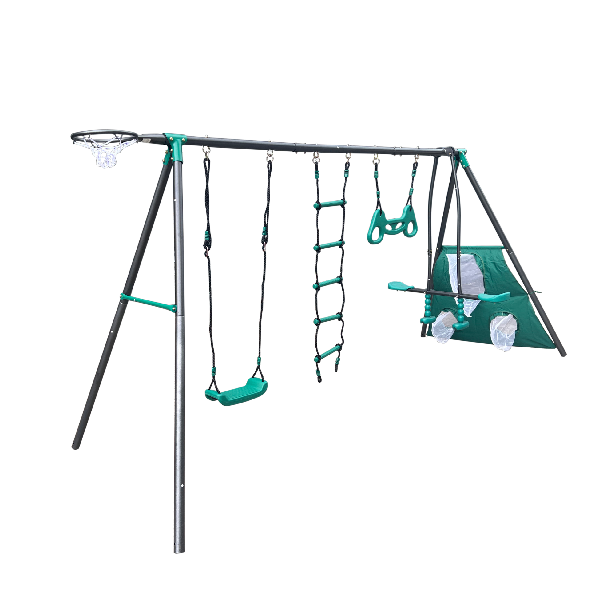Xiunan-Leisure Blackish Green Four Function Swingset with Safe Metal & Plastic Swing Seat for Outdoor Playground