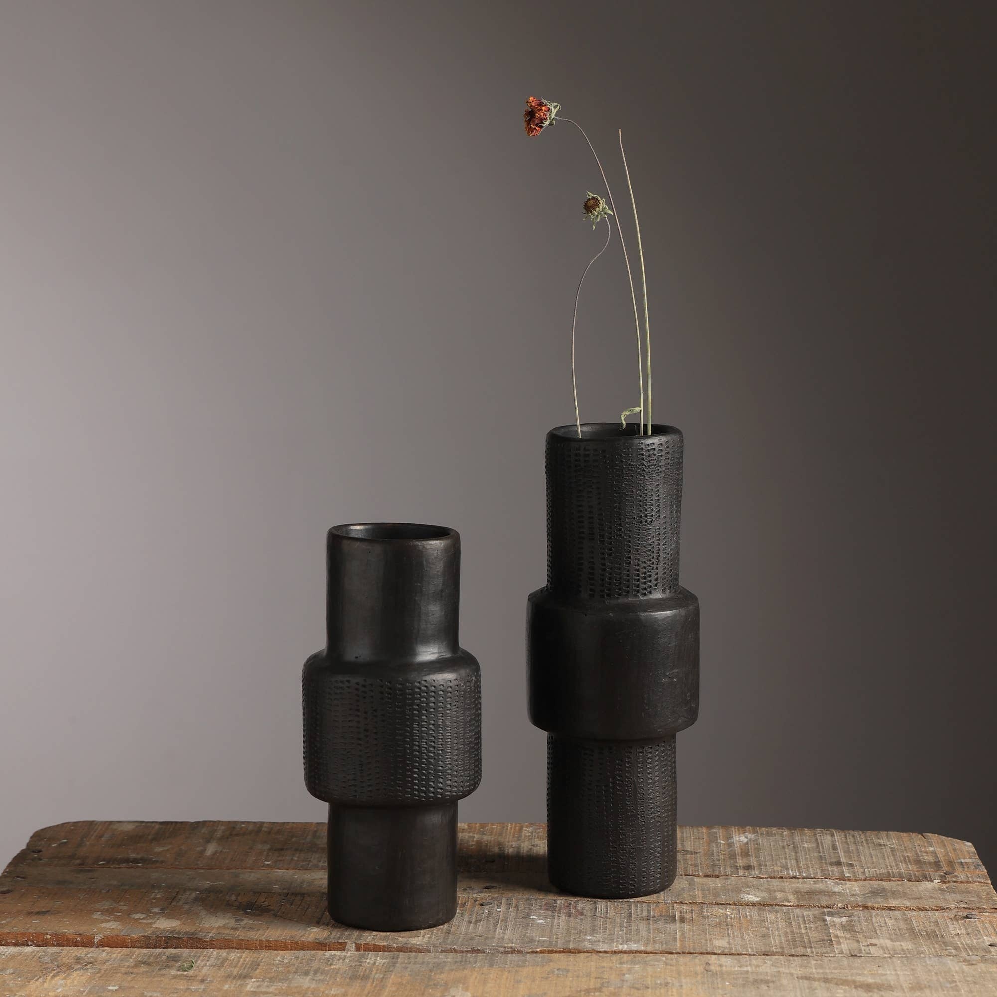 Longpi Pottery Décor Object  3.75'x3.75'x10' Handmade Clay Art