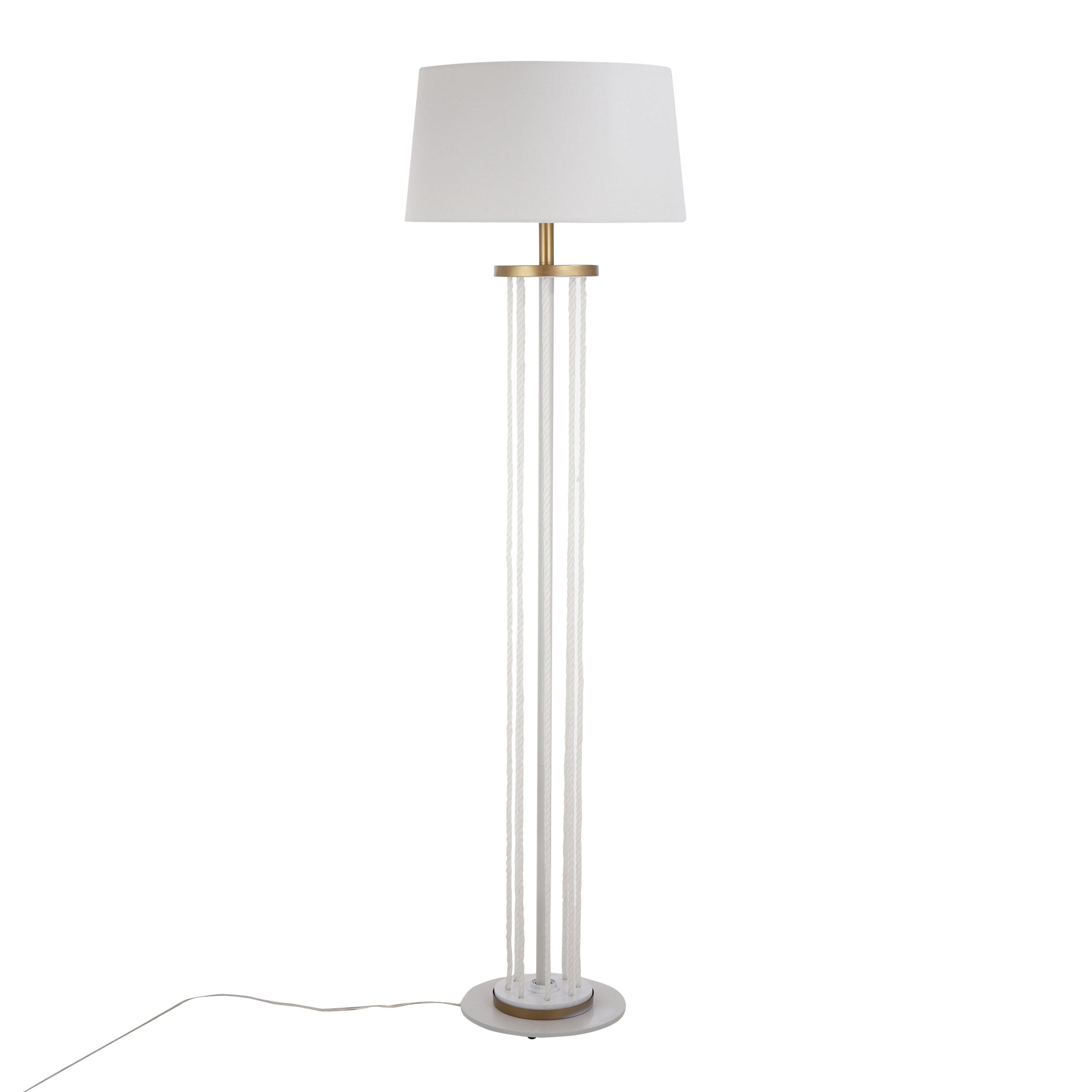 Rope Contemporary Floor Lamp in Natural Wood, White Metal, and White Rope Accent by LumiSource