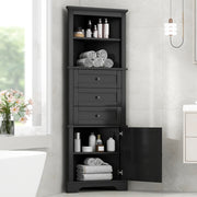 Black Triangle Tall Cabinet with 3 Drawers and Adjustable Shelves for Bathroom, Kitchen or Living Room, MDF Board with Painted Finish (WF306469AAG New Color)