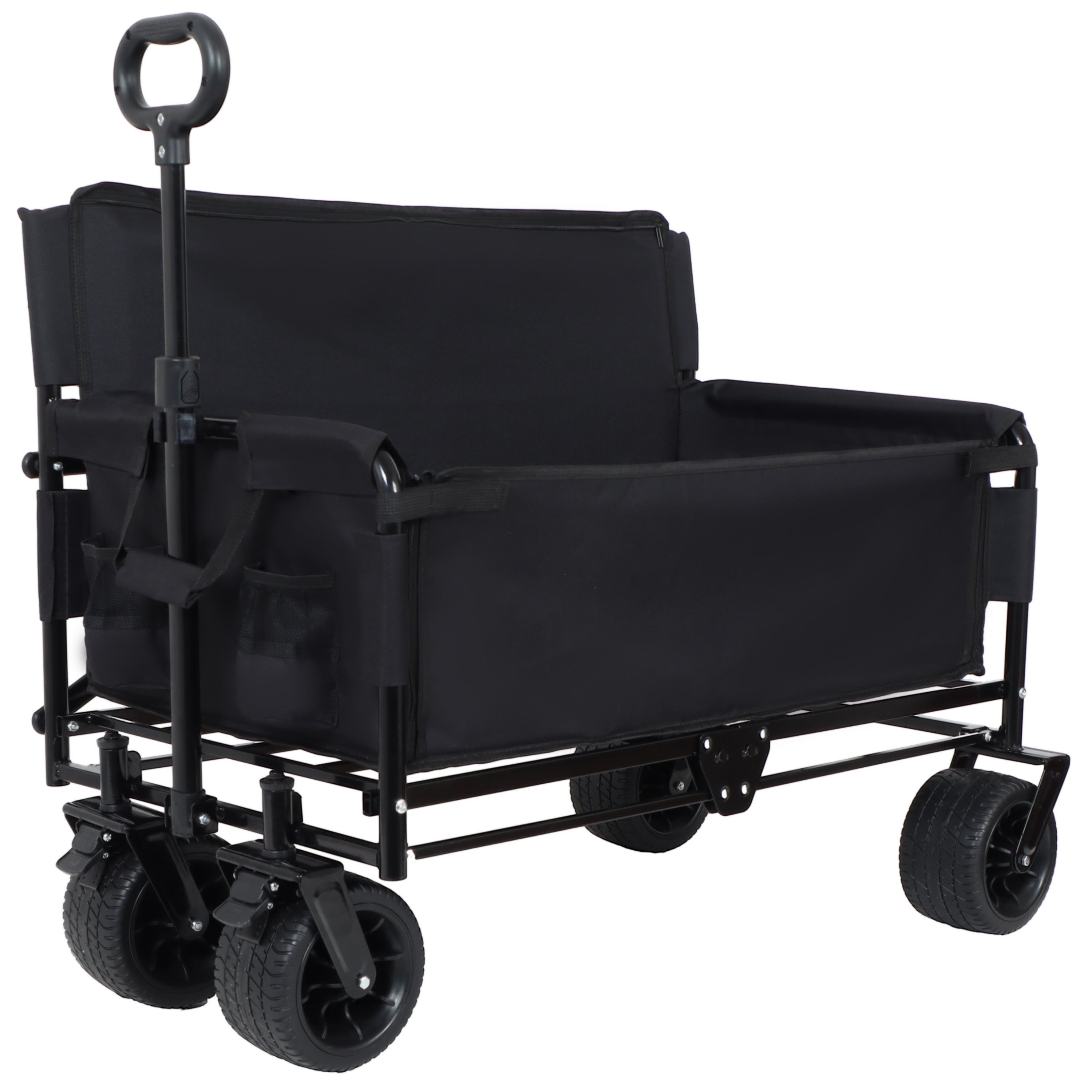 3-in-1 Convertible Folding Wagon Cart with Bench Seat & Storage - 500lbs Heavy-Duty Utility Wagon, 180L Capacity All-Terrain Wheels for Camping, Beach, Sports, Garden, black