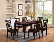 7-Pc Dinette Set Brown Espresso Finish Rectangular Table Faux Leather Upholstery Padded Lattice Design Side Chairs Dining Room Wooden Dining Set Furniture Contemporary Transitional Style