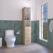 Vanguard Linen Cabinet, Three Shelves, Four Drawers -Light Pine / White