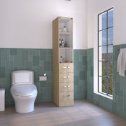 Vanguard Linen Cabinet, Three Shelves, Four Drawers -Light Pine / White