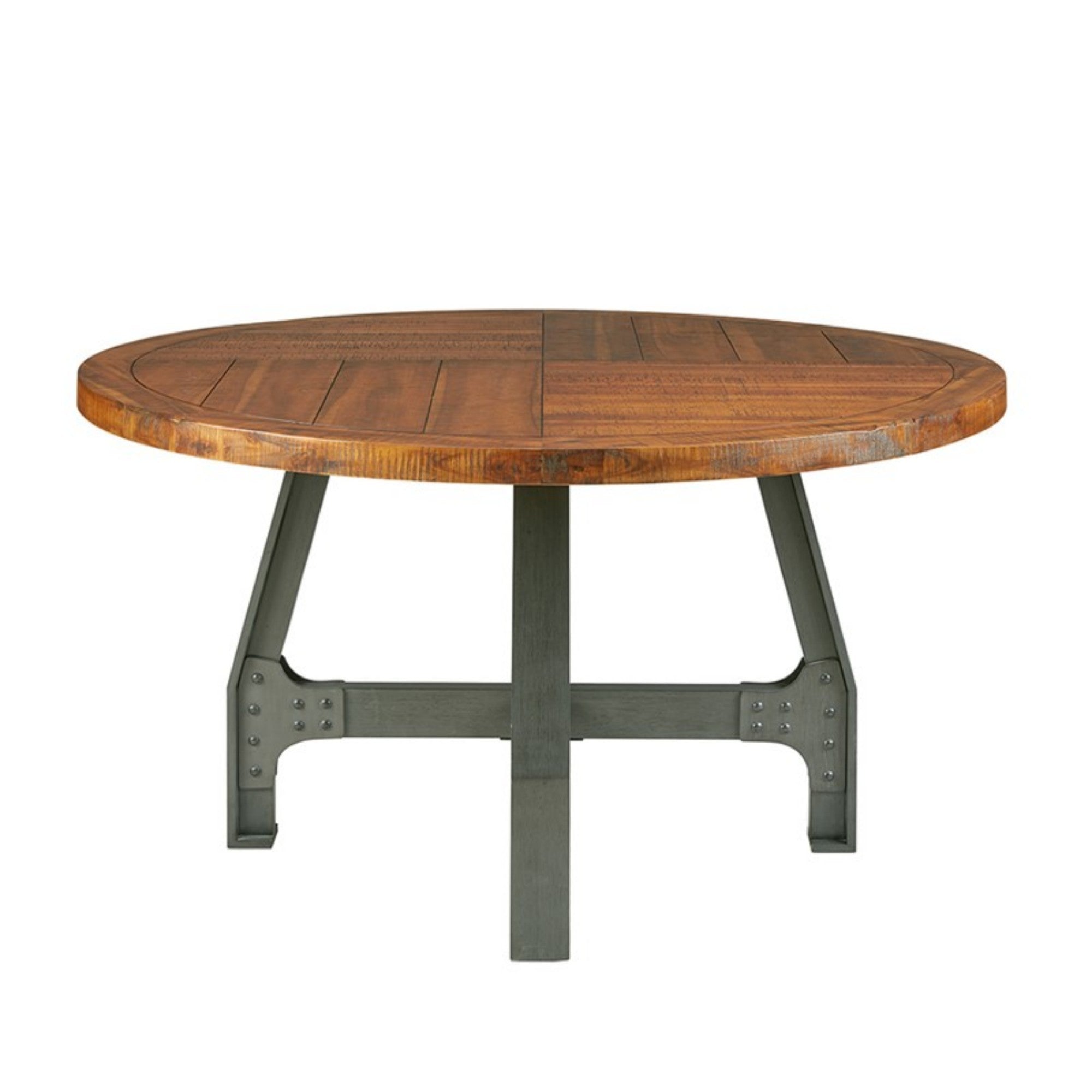 Lancaster Round Dining/Gathering Table with Adjustable Height in Amber and Graphite Wood Finish