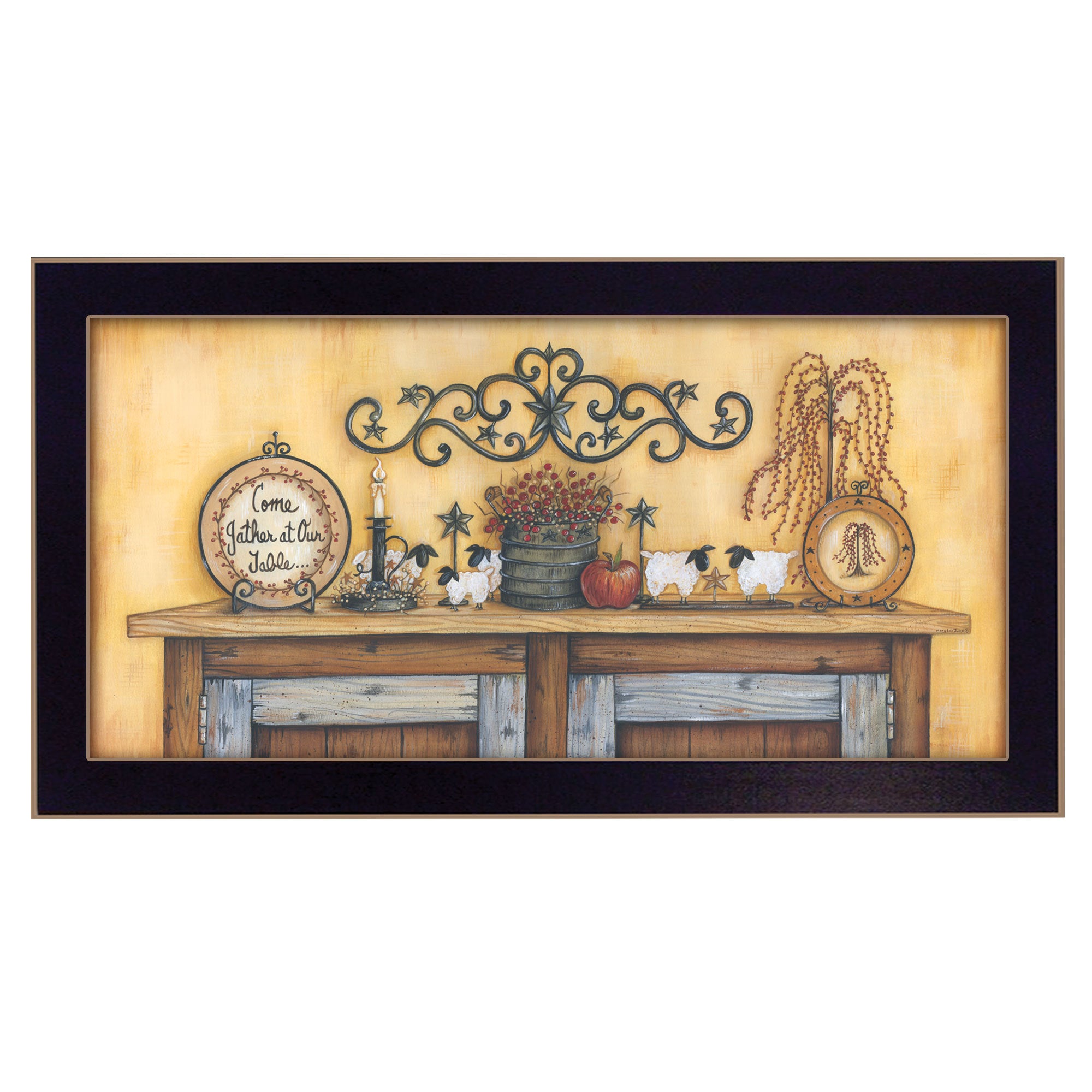 'Come Gather at Our Table' By Mary June, Printed Wall Art, Ready To Hang Framed Poster, Black Frame