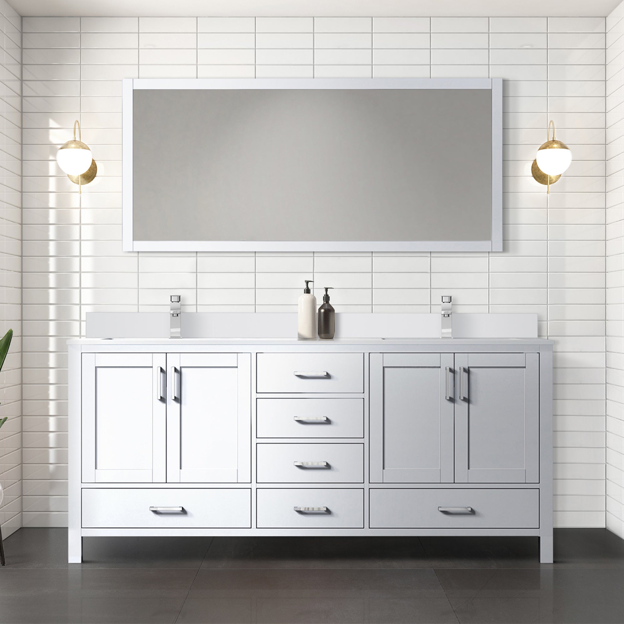 White Double Bath Vanity 72 in. W x 22 in. D, with White Quartz Top