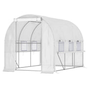 Outsunny 10' x 7' x 7' Walk-in Tunnel Greenhouse, Outdoor Green House with Anti-Tear PE Cover, Zipper Doors and Mesh Windows, White