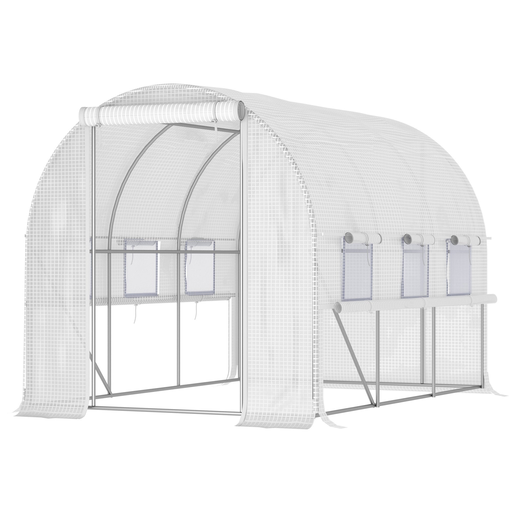 Outsunny 10' x 7' x 7' Walk-in Tunnel Greenhouse, Outdoor Green House with Anti-Tear PE Cover, Zipper Doors and Mesh Windows, White