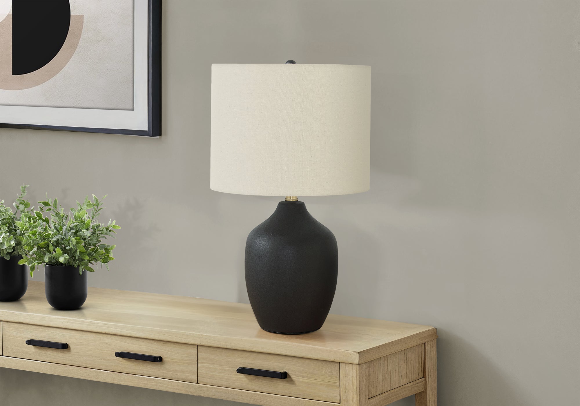 Lighting, 22'h, Table Lamp, Black Ceramic, Ivory / Cream Shade, Transitional