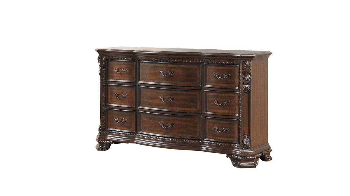 Traditional Style 9-Drawer Dresser With metal drawer pulls Made with Wood in Dark Walnut