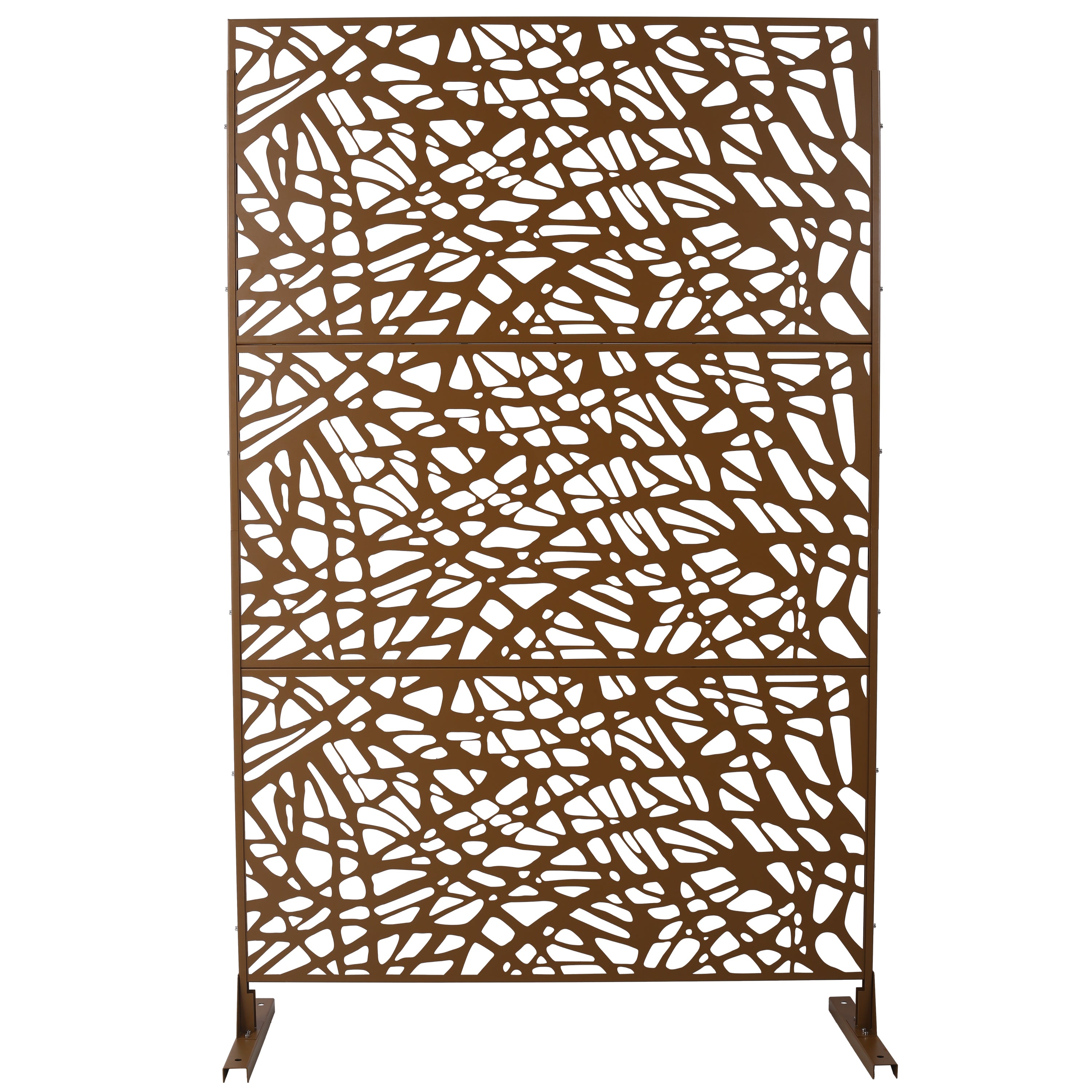 Outdoor & Indoor Metal Privacy Screen Freestanding Decorative Privacy Screen 76' H x 48' W, Privacy Fence Panels for Deck Balcony Patio Garden, Brown