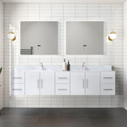 Glossy White Double Bath Vanity 84 in. W x 22 in. D, with Carrara Marble Top